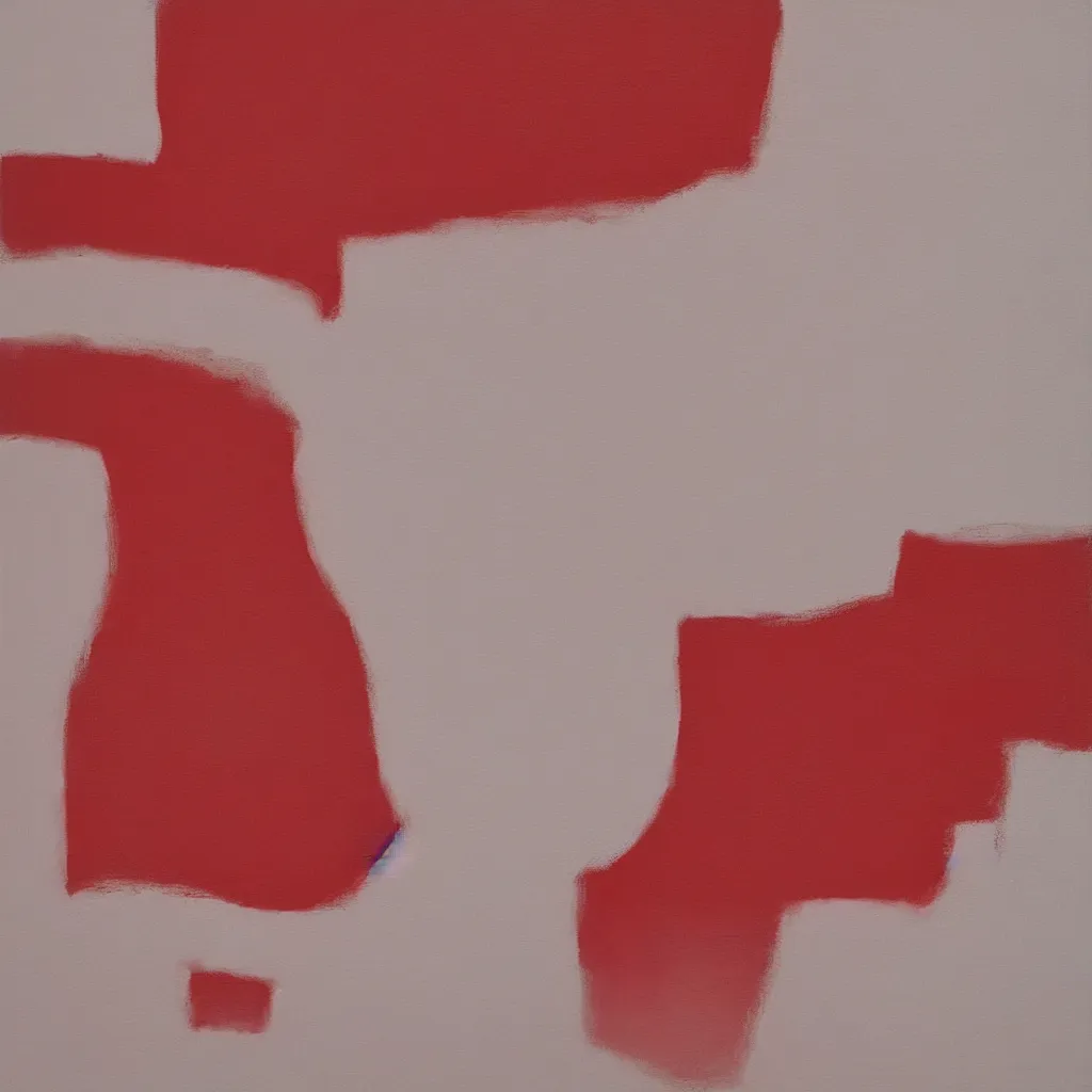 Prompt: A minimalist abstract painting using soft pale colours and milky textures, scratches and a few simple shapes, combined with cinnabar red.