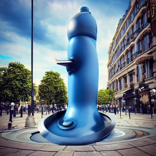 Prompt: a giant statue of a plunger in the center of london. futuristic. blue blurry background. highly detailed, intricate steampunk ornate, poetic, 3 d render, digital art, octane render, 8 k artistic photography, photorealistic.