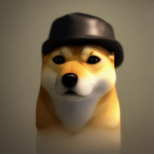 Image similar to portrait of a shibe wearing a hat, realism, realistic, photorealism, f 3. 5, photography, octane render, trending on artstation, artstationhd, artstationhq, unreal engine, cinema 4 d, 8 k, detailed fur