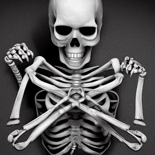 Prompt: hyper realistic prismatic death twisted skeletons greyscale