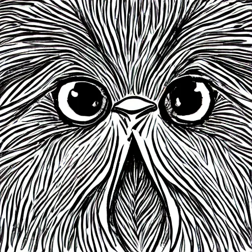 Image similar to bird stares with both eyes directly into camera, face on shot cartoon style