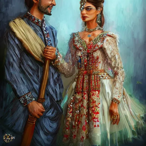 Prompt: kurdish wedding, highly detailed, digital painting, artstation, award winning art, sharp focus, incredibly strong and tall