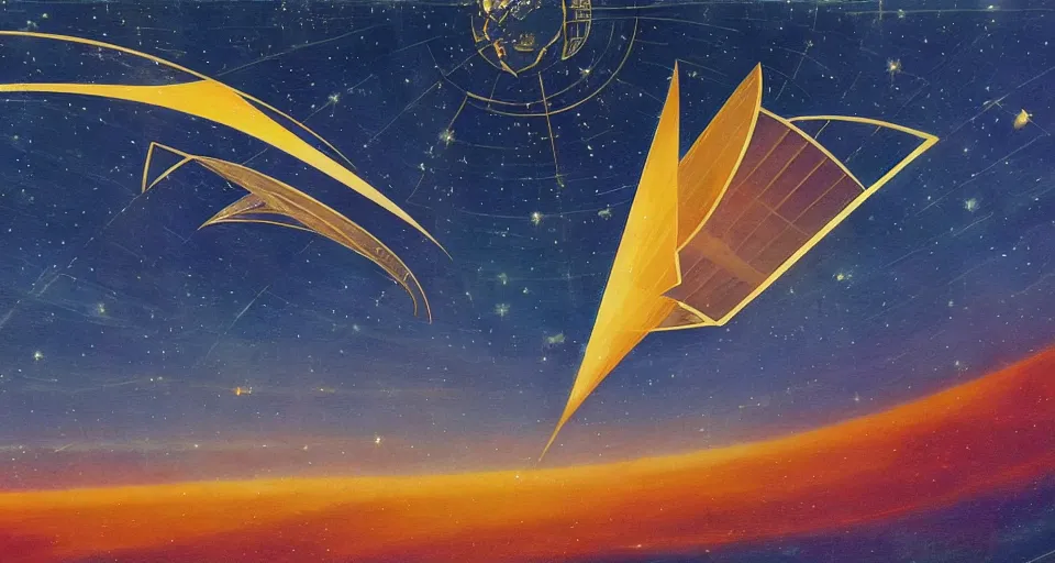 Image similar to solar sail in space, blocking the sun, seen from earth, art deco painting