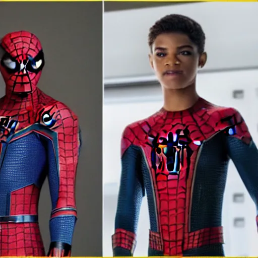 Image similar to Zendaya as spiderman without mask, spiderman movie still