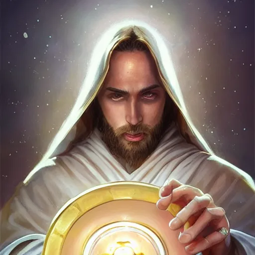 Prompt: semi realistic Sonic Jesus christ holding a shiny Sacred Ring, by Stanley Artgerm Lau, WLOP, Rossdraws, James Jean, Andrei Riabovitchev, Marc Simonetti, Yoshitaka Amano, ArtStation, CGSociety,