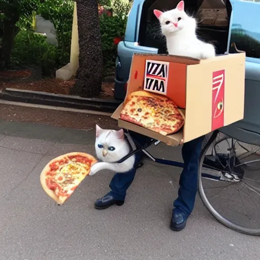 Image similar to a cat working as pizza delivery man