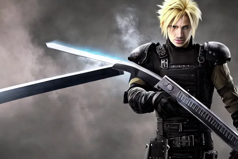 Image similar to live action film still of nathan fielder playing cloud strife in the new sci - fi movie