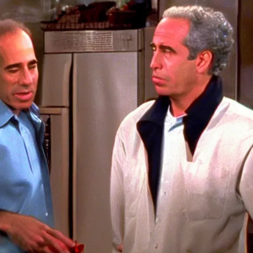 Image similar to video still from an episode seinfeld starring jeffrey epstein