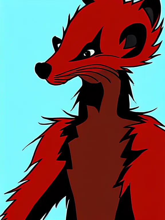 Image similar to furry - male - red - black - weasel - chaos theorist - fursona, trending on weasyl