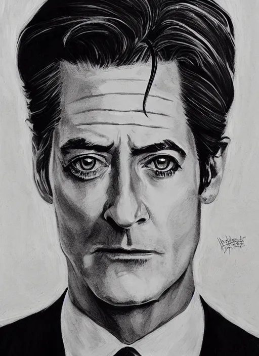 Prompt: portrait of kyle maclachlan as dale cooper by vania zouravliov