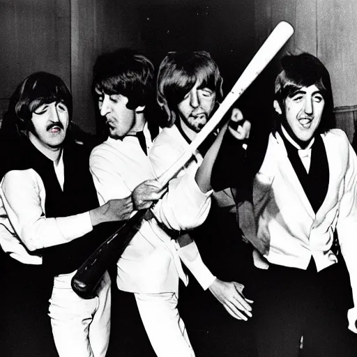 Image similar to the beatles whacking each other with baseball bats during let it be sessions