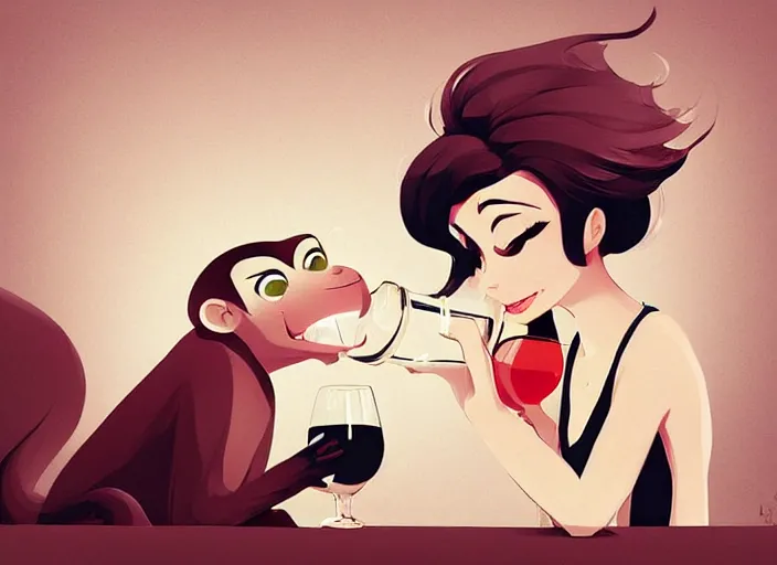 Image similar to cute monkey drinking wine. clean cel shaded vector art. behance hd by lois van baarle, artgerm, helen huang, by makoto shinkai and ilya kuvshinov, rossdraws, illustration, art by ilya kuvshinov