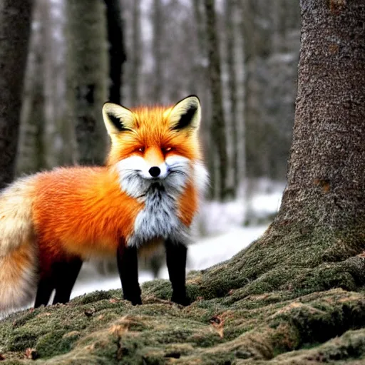 Image similar to very fluffy fox, forest, snowy, photo