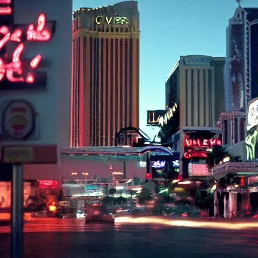 Prompt: a cinematic fill still from a 2015 horror movie aliens inhabit the city of Las Vegas, Las Vegas strip, directed by Wes Craven, shallow depth of focus