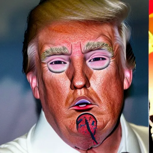 Image similar to donald trump looking stupid with silver spray paint covering nose and mouth