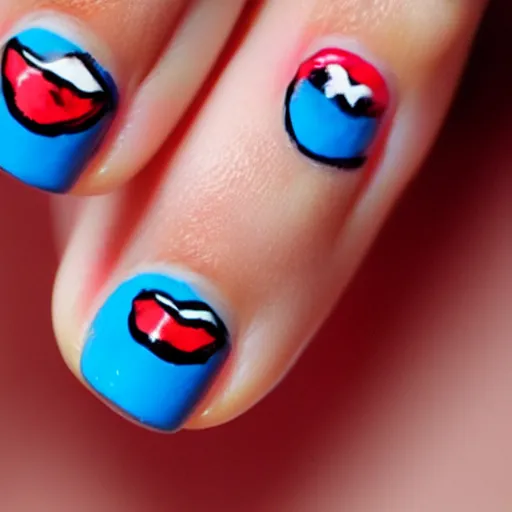 Image similar to nail art featuring harley quinn's face