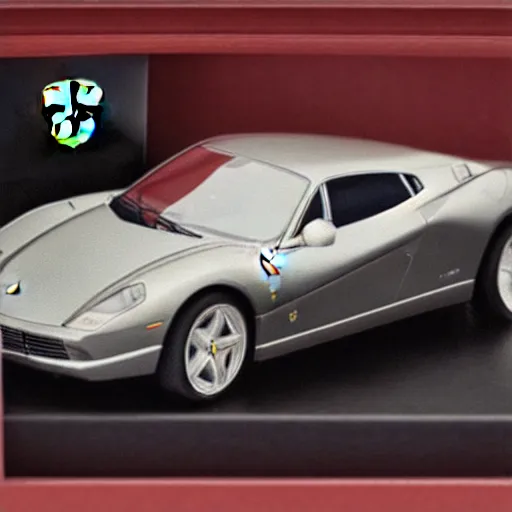 Prompt: realistic photographie lamborgini luxury mix with ferrari inside a pop collector box