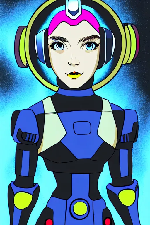 Prompt: Futuristic beautiful female megaman portrait by solarpunk and cyberpunk