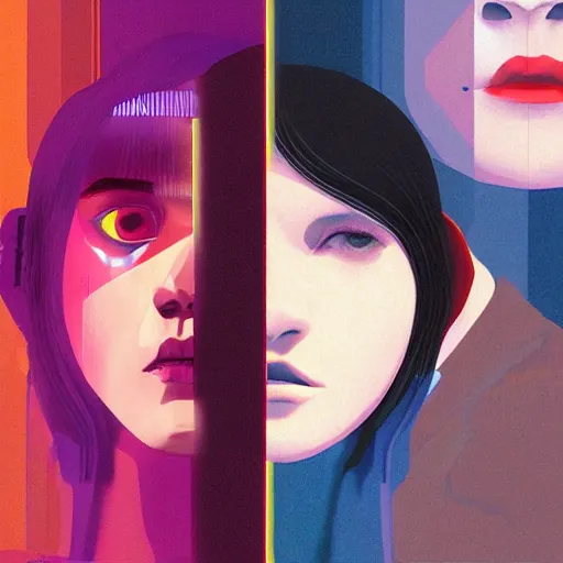 Image similar to portrait handsome androgynous sci - fi girl, blade runner 2 0 4 9, futuristic metropolis, digital art, pop art by hsiao - ron cheng and george tooker