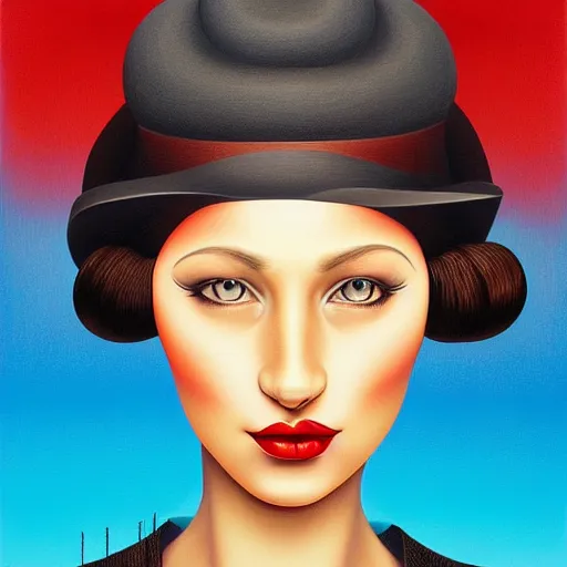 Image similar to very detailed, behance contest winner, a painting of a woman, pop surrealism, minimalist, detailed painting, skeuomorphic, an ultrafine detailed painting by rafal olbinski, airbrush art