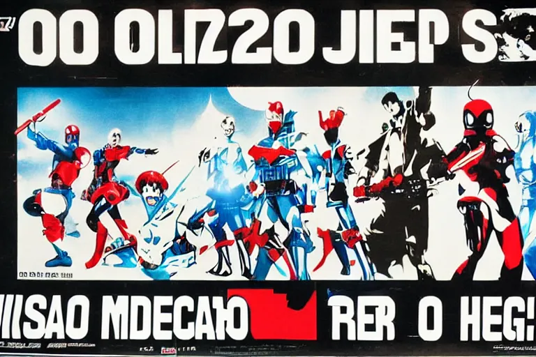 Image similar to Jiban, O policial de aço:: Tokusatsu:: Metal Hero:: minimalist:: billboard advertising outdoor:: Japanese:: 80's