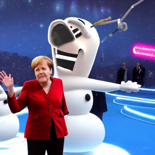 Prompt: Angela merkel fighting Olaf scholz with lightsabers