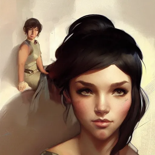 Image similar to Portrait of young Boxxy with sidebuzzed haircut, slight nerdy smile, elegant, digital painting, artstation, concept art, smooth, sharp focus, illustration, art by artgerm and greg rutkowski and alphonse mucha