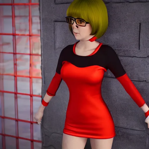 Image similar to Velma from Scooby-doo, unreal engine, 3D render