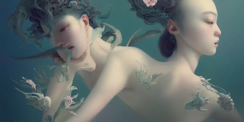 Image similar to breathtaking delicate detailed concept art painting creature, by hsiao - ron cheng, bizarre compositions, exquisite detail, pastel colors, ornate background, 8 k