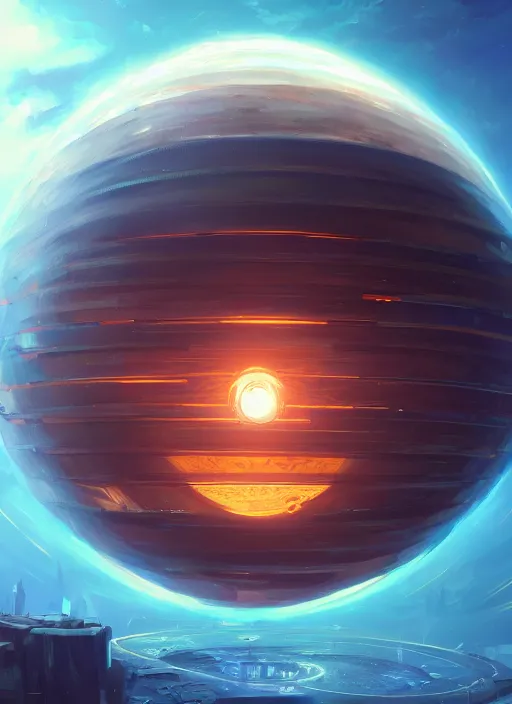 Prompt: dyson sphere - mid construction | hyperrealistic oil painting | by makoto shinkai, ilya kuvshinov, lois van baarle, rossdraws | futuristic architecture, in the style of hearthstone, trending on artstation | dark color scheme