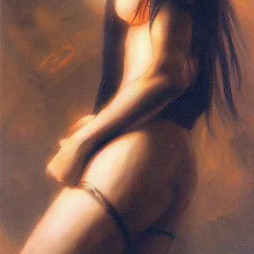 Prompt: Tifa Lockhart portrait, atmospheric lighting, painted, golden ratio, morning light, intricate, highly detailed by Rembrandt