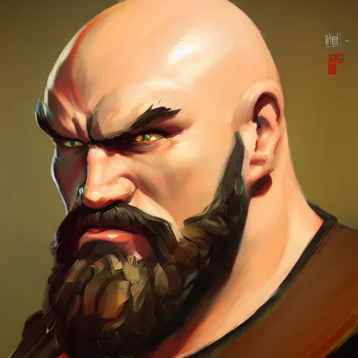 Prompt: greg manchess portrait painting of armored zangief from street fighter as overwatch character, medium shot, asymmetrical, profile picture, organic painting, sunny day, matte painting, bold shapes, hard edges, street art, trending on artstation, by huang guangjian and gil elvgren and greg rutkowski