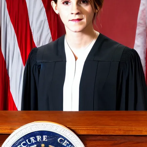 Prompt: us supreme court chief justice emma watson, official government photo, photo by pete sousa