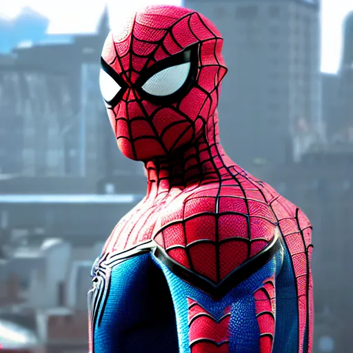 Image similar to a film portrait still of spiderman mile morales from paris, unrealengine 5. realism, cinematic lighting, highly detailed spider - man, 4 k. 8 mm. grainy. panavision.