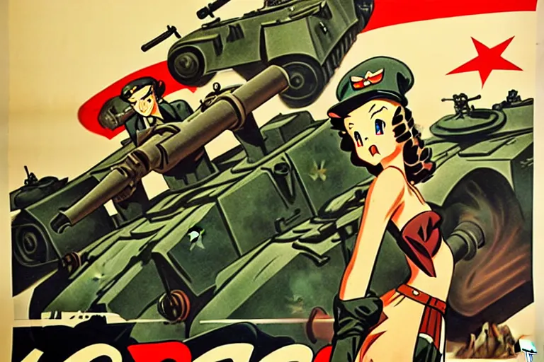 Image similar to 1940s, war, anime, poster, tanks