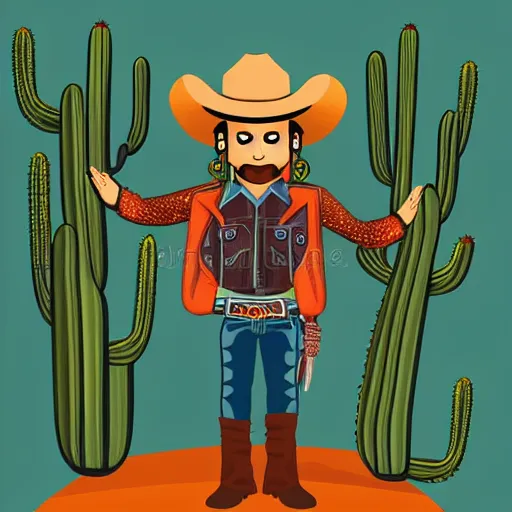 Prompt: cactus wearing cowboy outfit, higher detailed illustration, badass composition