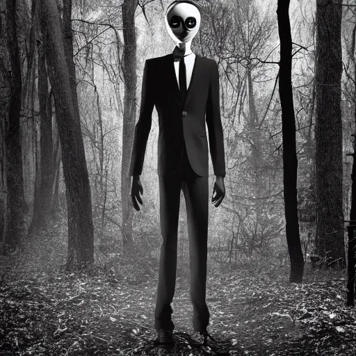 Image similar to slenderman in the woods