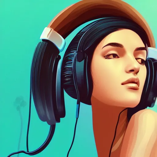 Image similar to an illustration of a beautiful woman listening to music with headphones by Alex Flores, highly detailed, digital art, trending on artstation