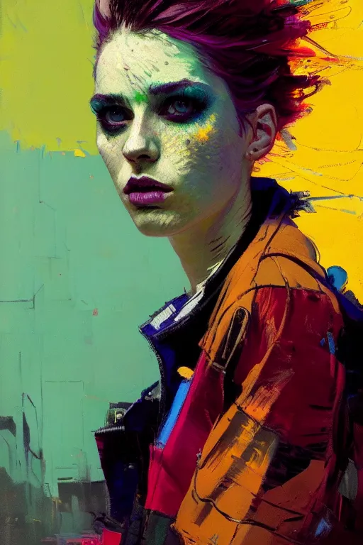 Prompt: portrait of a beautiful punk girl, complementary colors, beautiful face, rule of thirds, intricate outfit, spotlight, by greg rutkowski, by jeremy mann, by francoise nielly, by van gogh, digital painting