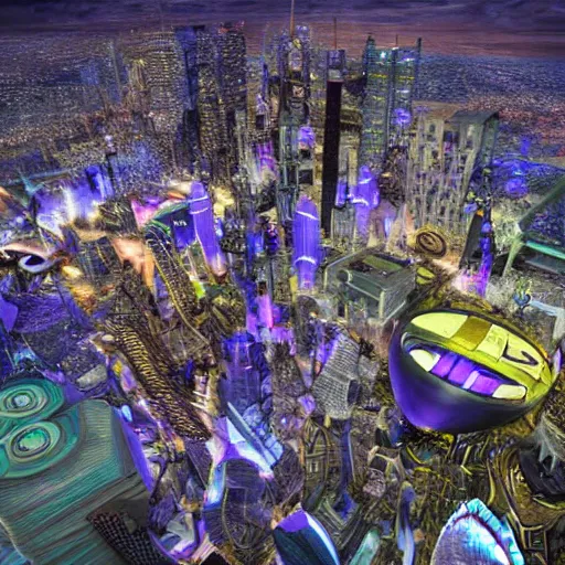 Image similar to futuristic city where the Baltimore Ravens rule the world