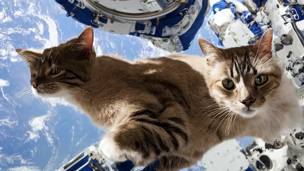 Image similar to Photo of a cat floating inside the ISS