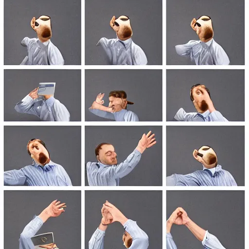 Image similar to a sequence of frames of a man waving his arm from left to right, separated into equally sized frames from a flip book