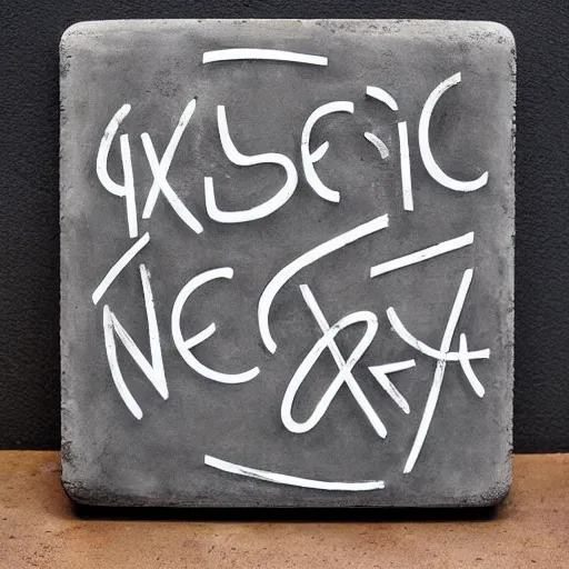 Prompt: Expressive and experimental lettering on a concrete slate, combined with squared old tv screens