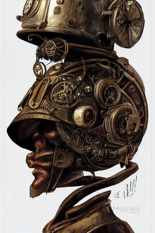 Image similar to steampunk helmet fantasy art mask robot ninja stylized digital illustration sharp focus, elegant intricate digital painting artstation concept art global illumination ray tracing advanced technology chaykin howard and campionpascale and cooke darwyn and davis jack