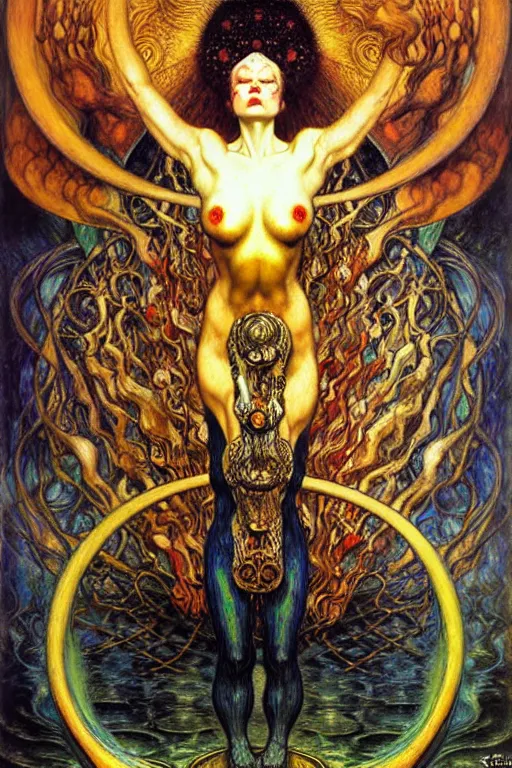 Image similar to Divine Chaos Engine by Karol Bak, Jean Delville, William Blake, Gustav Klimt, and Vincent Van Gogh, symbolist, visionary