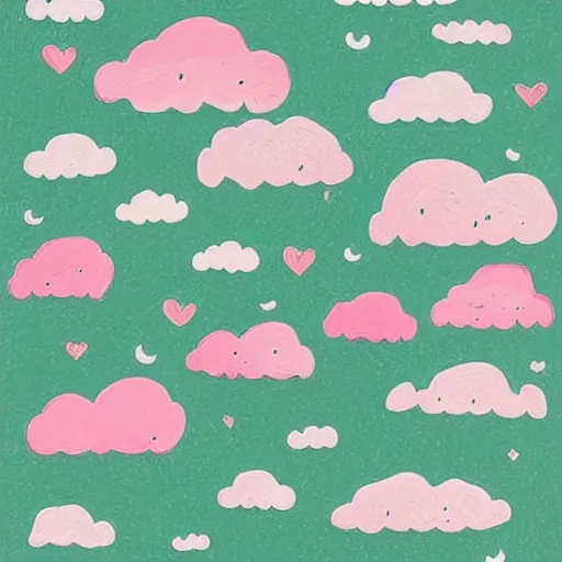 Image similar to “falling asleep with cute elephants made from clouds, illustration, detailed, smooth, pink white and green”