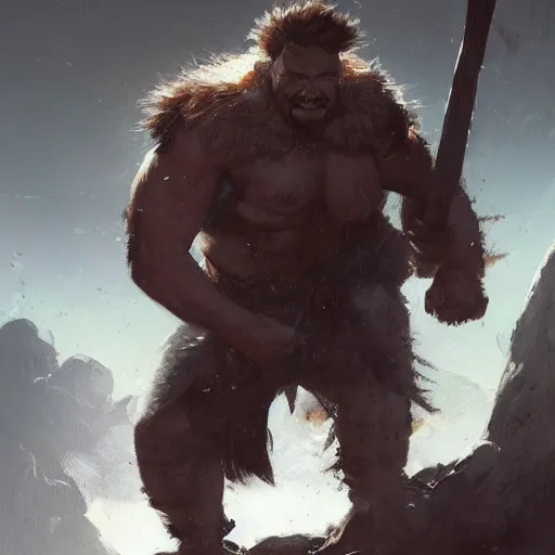 Image similar to a warrior fighting a troll, greg rutkowski