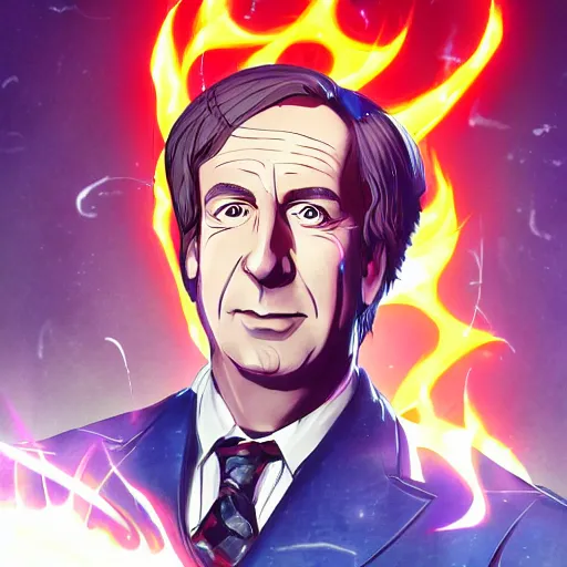 Image similar to portrait of saul goodman as the master of the electricity element, anime fantasy illustration by tomoyuki yamasaki, kyoto studio, madhouse, ufotable, trending on artstation