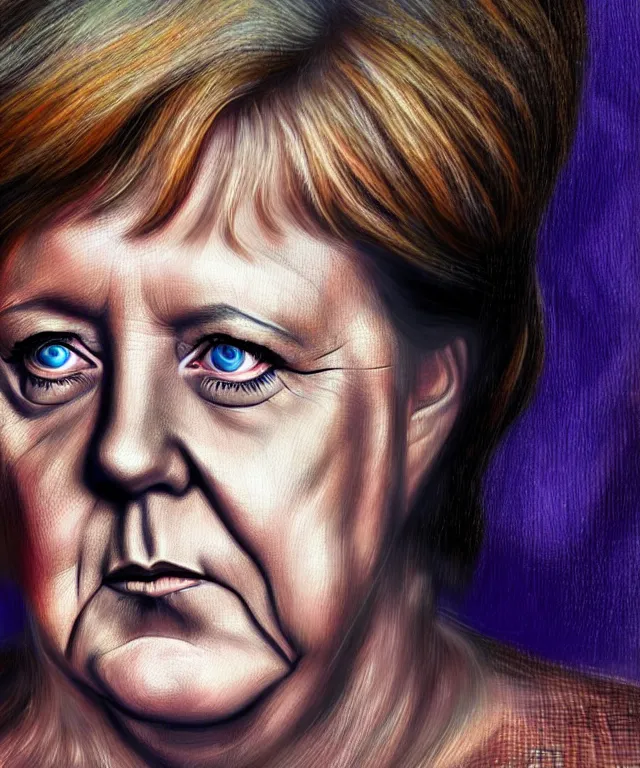 Prompt: angela merkel as a fantasy magic woman portrait, sci - fi, amber eyes, face, long hair, fantasy, intricate, elegant, highly detailed, digital painting, photo by reuters, concept art, sharp focus