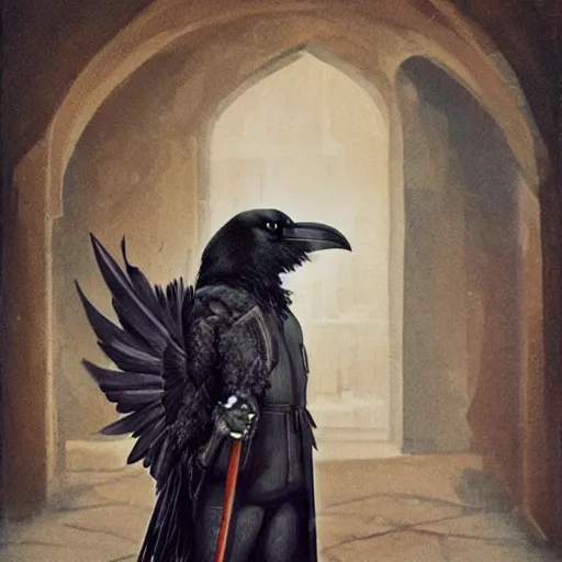 Image similar to portrait of a raven rogue in a castle. r / oldschoolfantasy